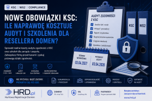 Infografika KSC i NIS2 przedstawiająca koszty audytu bezpieczeństwa oraz szkoleń dla resellerów domen internetowych