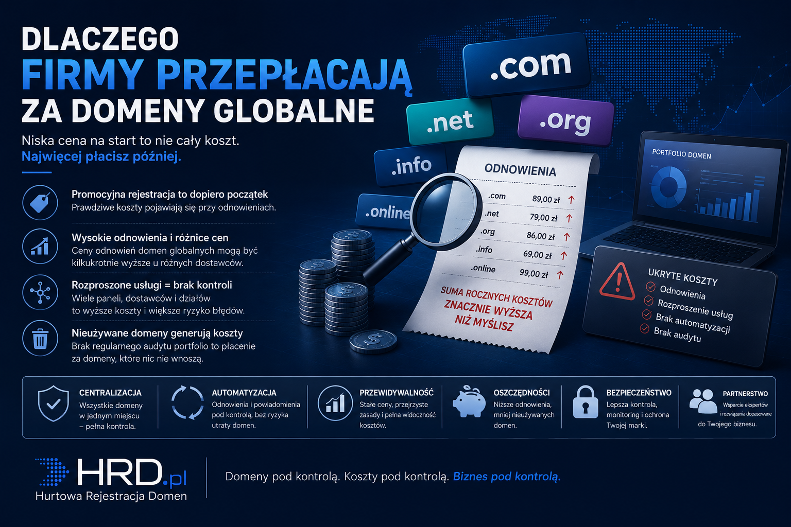 Dlaczego firmy przepłacają za domeny globalne – koszty odnowień i rozproszone usługi