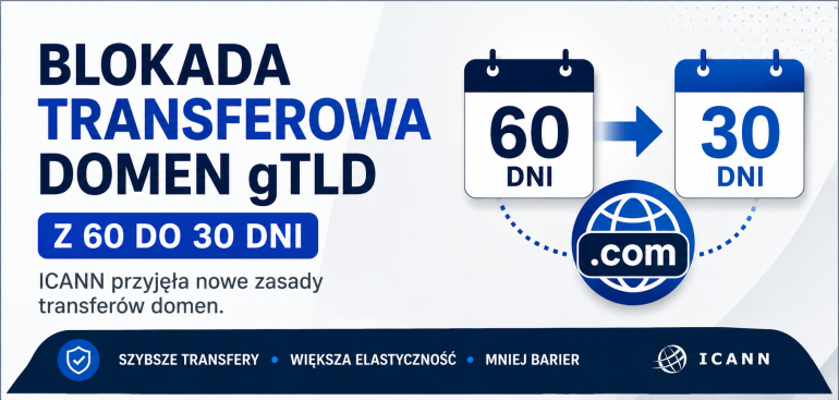 Blokada transferowa domen gTLD zostanie skrócona z 60 do 30 dni zgodnie z nową polityką ICANN